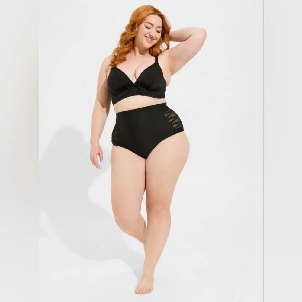 Torrid Black Mesh High-Rise Lattice Side Swim Bikini Bottom Women's Plus 2X Nwt